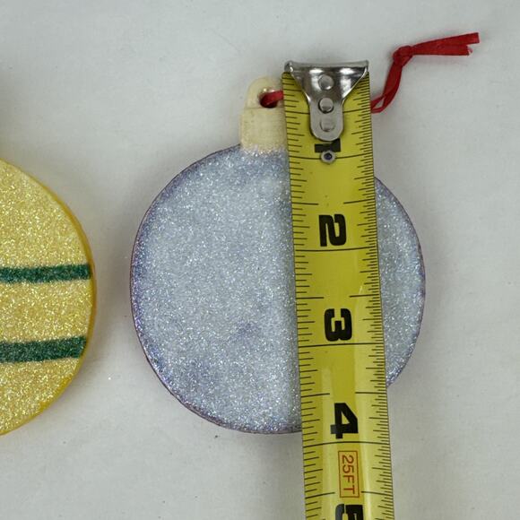 Set of 2 Ceramic Hand-Painted Christmas Ornaments glitter sparkle - Picture 5 of 6